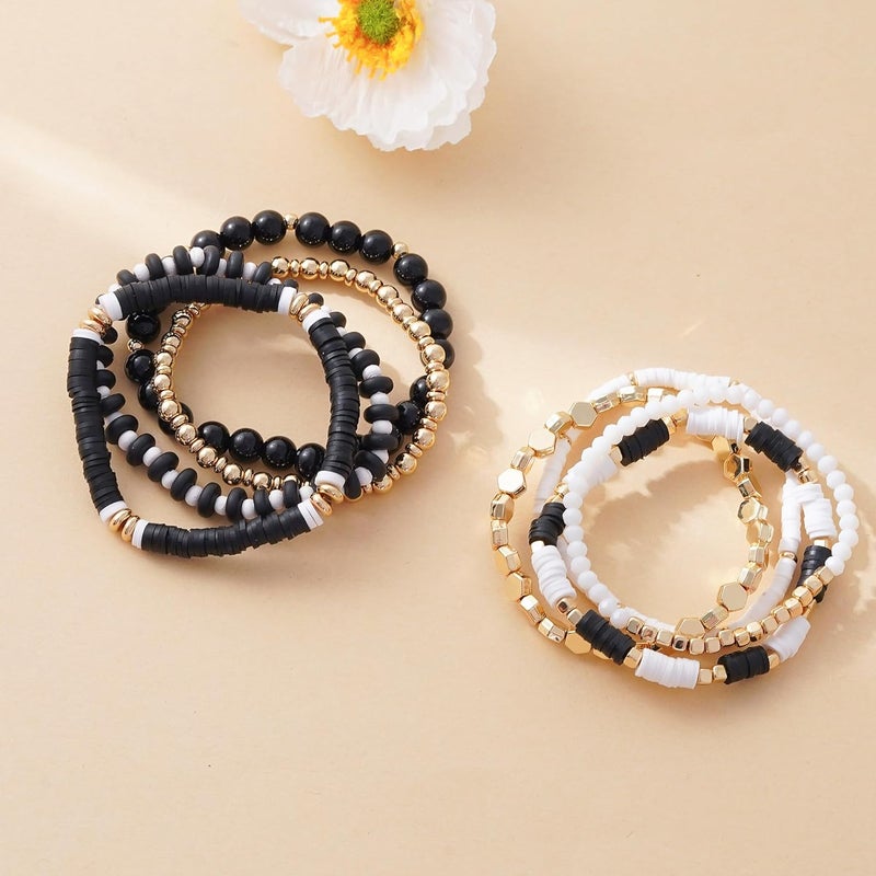 GOOJIDS Surfer Heishi Clay Bead Bracelets for Women Bohemian Stackable Gold Plated Beaded Stretch Bracelets Elastic Layering Friendship Bracelets Set Boho Jewelry - Image 2